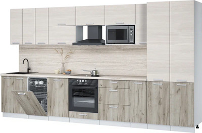 Кухонный гарнитур Интерлиния Мила Лайт 3.8-ПМ4  (вудлайн кремовый/дуб серый/травертин серый) - 