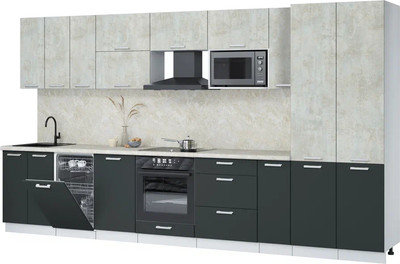 Кухонный гарнитур Интерлиния Мила Лайт 3.8-ПМ4 ( бетон лайт/антрацит/опал светлый) - 