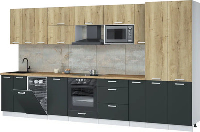 Кухонный гарнитур Интерлиния Мила Лайт 3.8-ПМ4  (дуб золотой/антрацит/дуб бунратти) - 