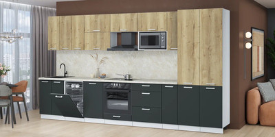 Кухонный гарнитур Интерлиния Мила Лайт 3.8-ПМ4  (дуб золотой/антрацит/опал светлый) - 