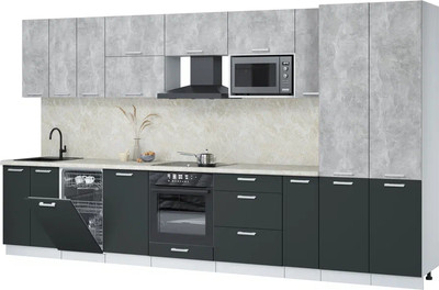 Кухонный гарнитур Интерлиния Мила Лайт 3.8-ПМ4  (бетон/антрацит/опал светлый) - 