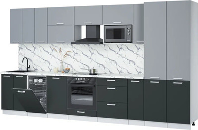 Кухонный гарнитур Интерлиния Мила Лайт 3.8-ПМ4  (серебро/антрацит/белый гранит) - 