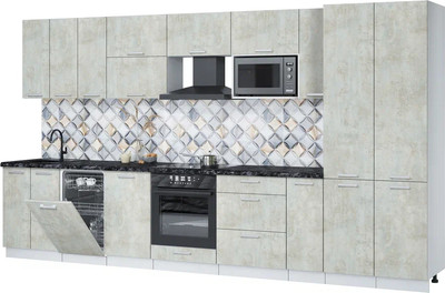 Кухонный гарнитур Интерлиния Мила Лайт 3.8-ПМ4  (бетон лайт/бетон лайт/кастилло темный) - 