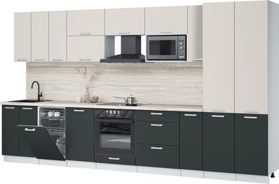 Кухонный гарнитур Интерлиния Мила Лайт 3.8-ПМ4  (персидский жемчуг/антрацит/травертин серый) - 