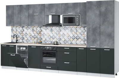 Кухонный гарнитур Интерлиния Мила Лайт 3.8-ПМ4  (бетон портленд/антрацит/травертин серый) - 