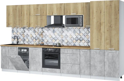 Кухонный гарнитур Интерлиния Мила Лайт 3.8-ПМ4 ( дуб золотой/бетон/дуб бунратти) - 