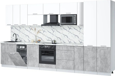 Кухонный гарнитур Интерлиния Мила Лайт 3.8-ПМ4  (белый платинум/бетон/белый гранит) - 