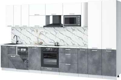 Кухонный гарнитур Интерлиния Мила Лайт 3.8-ПМ4  (белый платинум/бетон портленд/белый гранит) - 