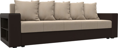 Диван Лига Диванов Дубай Лайт полки слева / 114425L (велюр бежевый/экокожа коричневый) - 