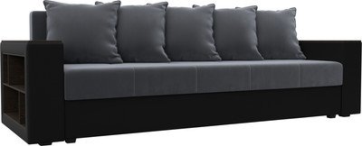 Диван Лига Диванов Дубай Лайт полки слева / 114378L (велюр серый/экокожа черный) - 