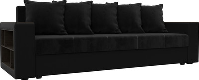 Диван Лига Диванов Дубай Лайт полки слева / 114428L ( велюр черный/экокожа черный) - 