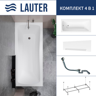 Ванна акриловая Lauter Bianca 170 / 21207170 (с каркасом, лицевым экраном белого цвета и сифоном 21Y32000 хром) - 