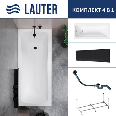 Ванна акриловая Lauter Bianca 170 / 21207170 (с каркасом, лицевым экраном черного цвета и сифоном 21Y32001 матовый черный) - 