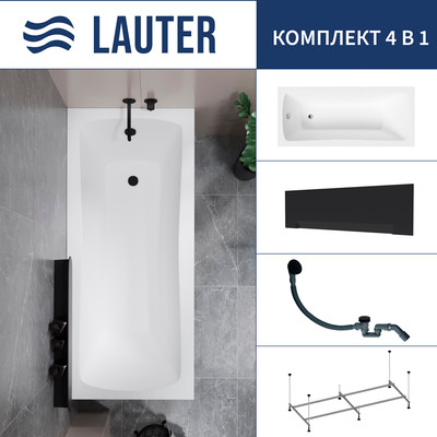 Ванна акриловая Lauter Bianca 170 / 21207170 (с каркасом, лицевым экраном черного цвета и сифоном 21Y31001 матовый черный) - 