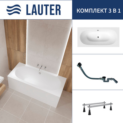 Ванна акриловая Lauter Ava 150 / 21208050 (с ножками и сифоном 21Y32001 матовый черный) - 