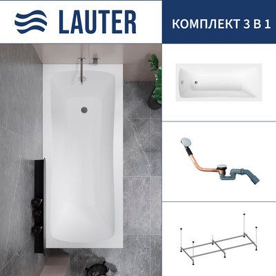 Ванна акриловая Lauter Bianca 170 / 21207170 (с каркасом и сифоном 21Y11030 хром) - 