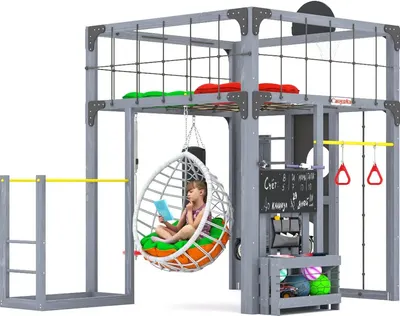 

Игровой комплекс, Куб–1 с подушками и качелями Кокон / С-КУБ-01-С-ПДШ-ККН