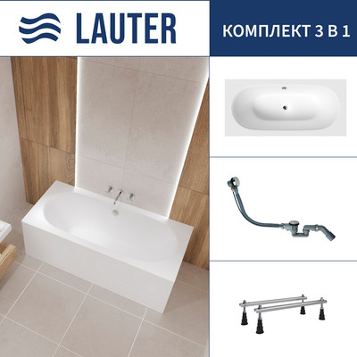 Ванна акриловая Lauter Ava 170 / 21208070 (с ножками и сифоном 21Y32000 хром) - 
