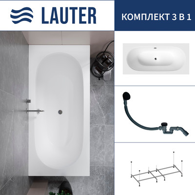 Ванна акриловая Lauter Ava 170 / 21208070 (с каркасом и сифоном 21Y31001 матовый черный) - 