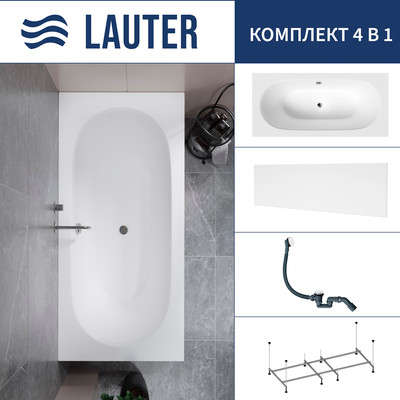 Ванна акриловая Lauter Ava 170 / 21208070 (с каркасом, лицевым экраном белого цвета и сифоном 21Y31002 белый) - 