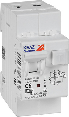 

Дифференциальный автомат, OptiDin D63-22C6-AC-У3 2P C6 30mA 4.5кА / 328103