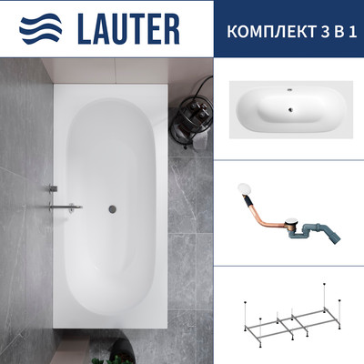 Ванна акриловая Lauter Ava 180 / 21208080 (с каркасом и сифоном 21Y11022 белый) - 