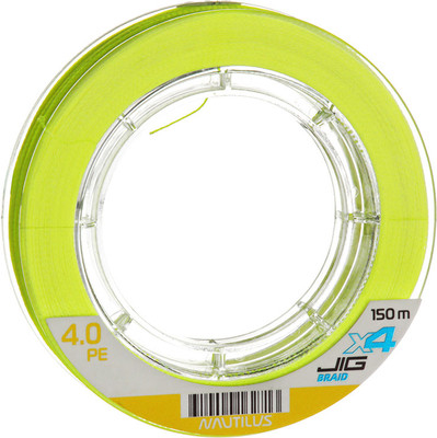 Леска плетеная NAUTILUS X4 Jig Braid Fluoro Yellow d-0.10мм 5.4кг 0.08PE / 06-42302613 (150м) - 