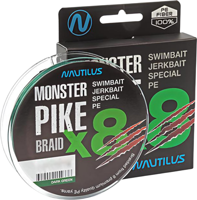 

Леска плетеная, Monster Pike Braid X8 Dark Green d-0.36 29кг 64lb / 06-24300328