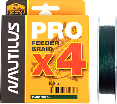 Леска плетеная NAUTILUS Pro Feeder Braid Dark Green d-0.14 6.8кг 15lb / 06-24259518 (150м) - 