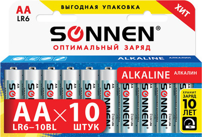 Комплект батареек Sonnen AA LR6 / 451086 (10шт) - 