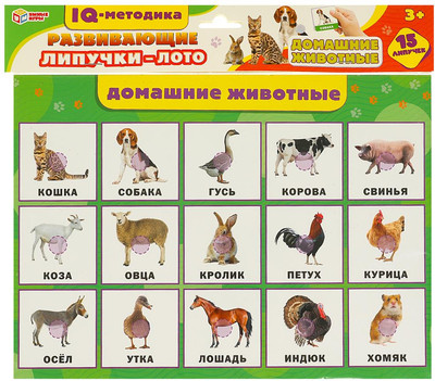 

Развивающая игра, Домашние животные. Развивающие липучки-лото / 4660254430495