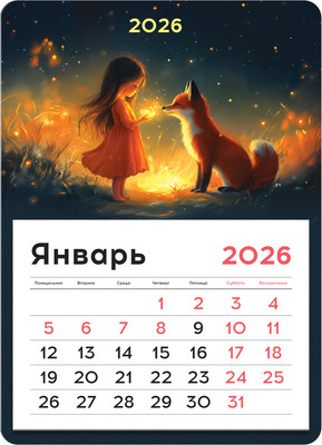 Календарь настенный BG Девочка и лис 2026г / 380909 - 