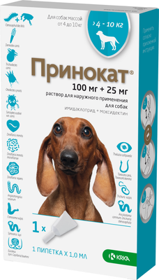 

Капли от паразитов, Принокат для собак 100/25мг
