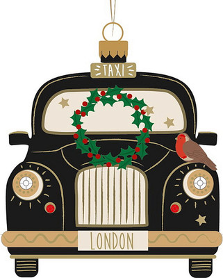 

Елочная игрушка, All Glass Лондонское такси с венком / 00863