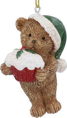 

Елочная игрушка, Nostalgia Плюшевый мишка в шляпе Санты с кексом / 10122_2