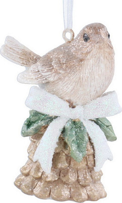 

Елочная игрушка, Snowberries Птица на сосновой шишке с бантом / 10557