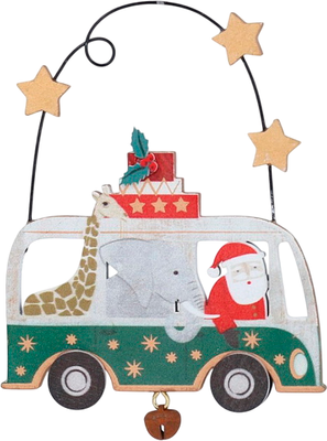 

Елочная игрушка, Санта и Жираф со Слоном в автобусе / 10378_1