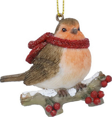 

Елочная игрушка, Woodland Tales Снегирь с шарфом на ветке / 10309