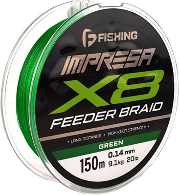 

Леска плетеная, Impresa Braid PE X8 Feeder 150м Green 0.14мм / FIMB1508-014
