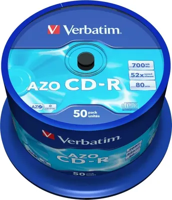 Набор дисков CD-R Verbatim AZO Crystal CakeBox 700MB 52x / 43343 (50шт) - 