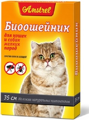 Ошейник от блох Amstrel Для кошек и мелких собак (35см, черный) - 