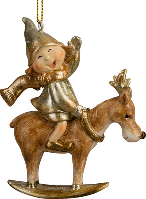 

Елочная игрушка, Decor. Эльф на олене золотой / 64452