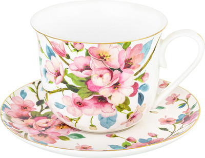 

Чашка с блюдцем, Яблоневый цвет на белом New Bone China / 420420