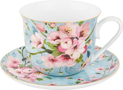 

Чашка с блюдцем, Яблоневый цвет на голубом New Bone China / 420442