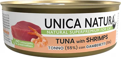 Влажный корм для кошек Unica Natura тунец с креветками