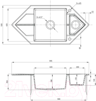 Мойка кухонная Deante Hexon ZQP S653