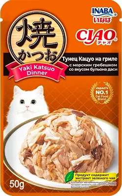 

Влажный корм для кошек, Тунец Кацуо на гриле с морским гребешком, бульон даси
