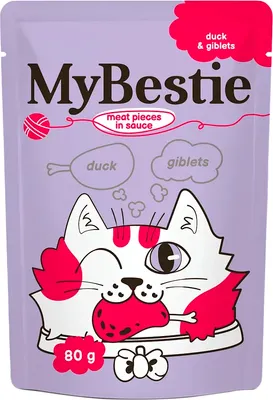 Влажный корм для кошек MyBestie Мясные кусочки Утка в соусе с потрошками