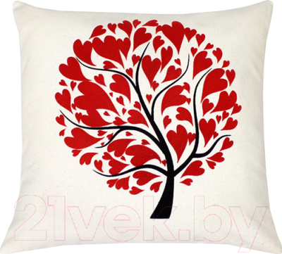 Подушка декоративная MATEX Love Story Сердца на дереве / 09-047 (молочный/красный)