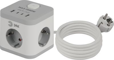 Удлинитель ЭРА Cube-3es-1.5m-4USB-W / Б0069073